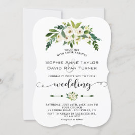 Modern White Blooming Blommigt Handwrite Bröllop Inbjudningar