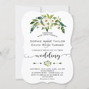 Modern White Blooming Blommigt Handwrite Bröllop Inbjudningar