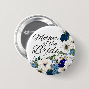 Modern White Blue Blommigt Budens mamma Knapp