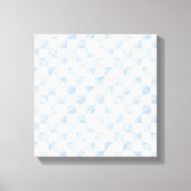 Modern White Blue Checkerboard Mönster Canvastryck (Framsida)