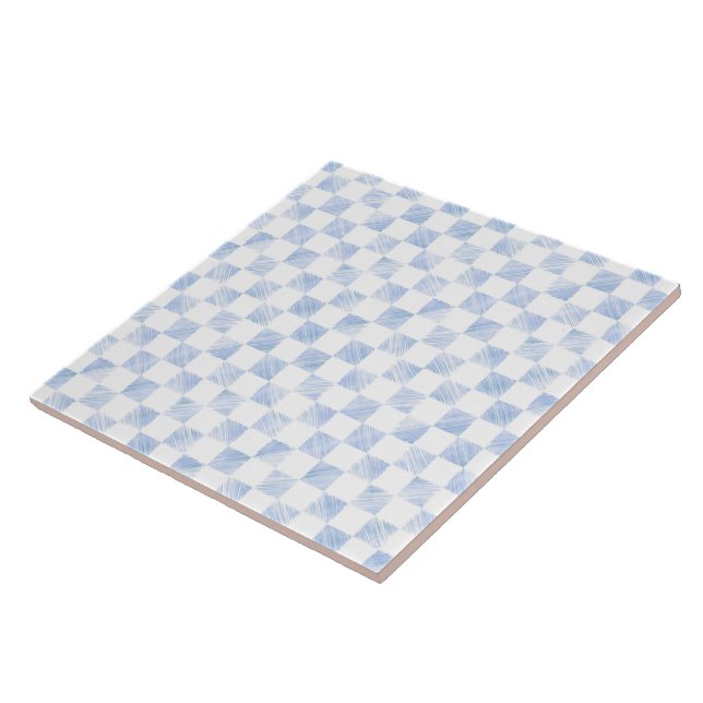 Modern White Blue Checkerboard Mönster Kakelplatta (Sidan)