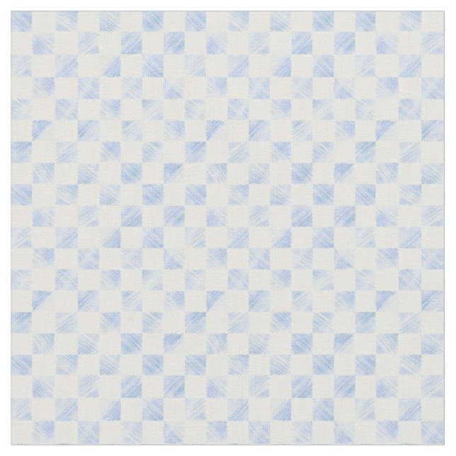 Modern White Blue Checkerboard Mönster Tyg (Närbild)