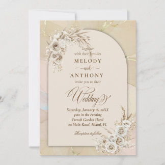 Modern White Boho Floral Arch Wedding Invitation Inbjudningar