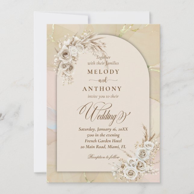 Modern White Boho Floral Arch Wedding Invitation Inbjudningar (Framsida)