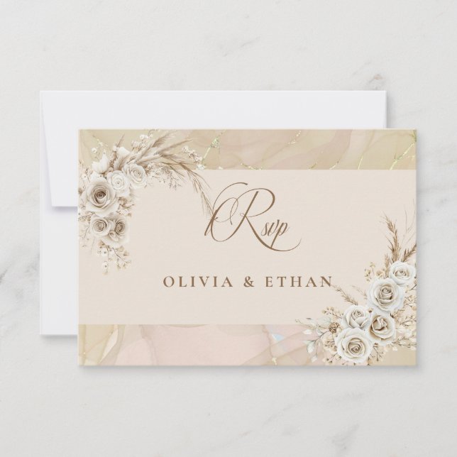 Modern White Boho Floral Arch Wedding RSVP Card (Framsida)