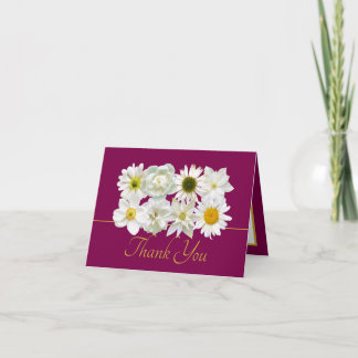 Modern White Botanical Flowers Elegant Thank You Kort