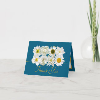 Modern White Botanical Flowers Elegant Thank You Kort