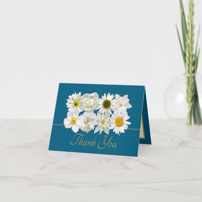 Modern White Botanical Flowers Elegant Thank You Kort (Framsida)