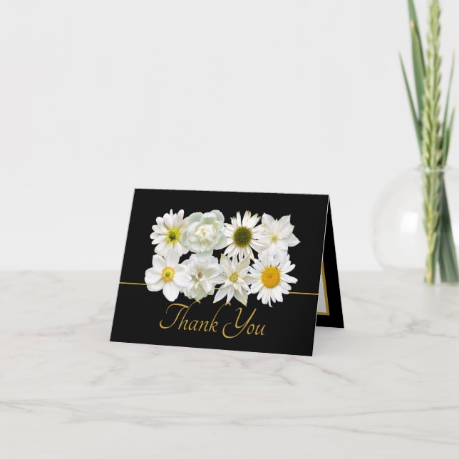 Modern White Botanical Flowers Elegant Thank You Kort (Framsida)