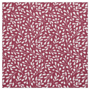 Modern White Botanical Löv Mönster Burgundy Red Tyg