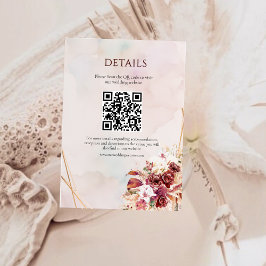 Modern White Burgundy Flowers QR Code Details Tilläggskort
