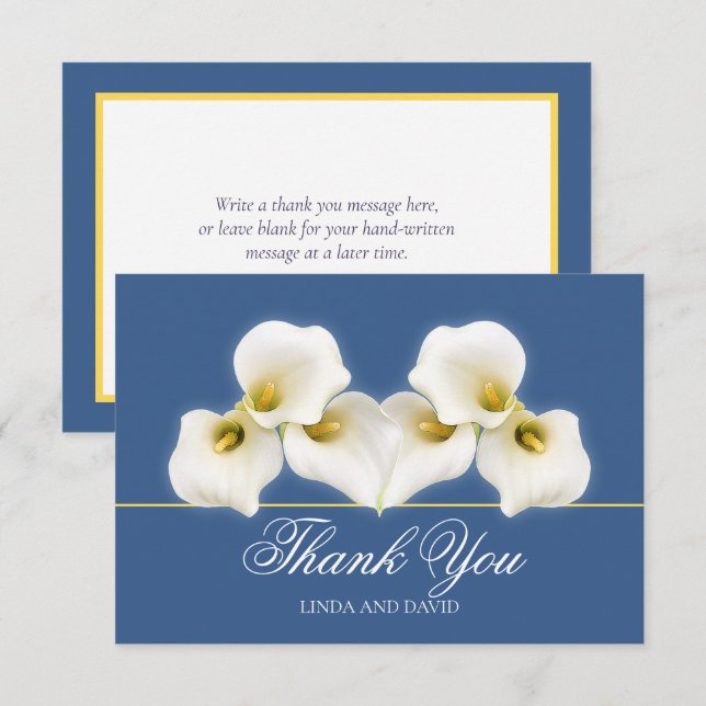 Modern White Calla Lily Bridal Chic Thank You Card Tack Kort (Fram/baksida)