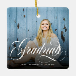 Modern White Calligraphy Photo Studenten Julgransprydnad Keramik