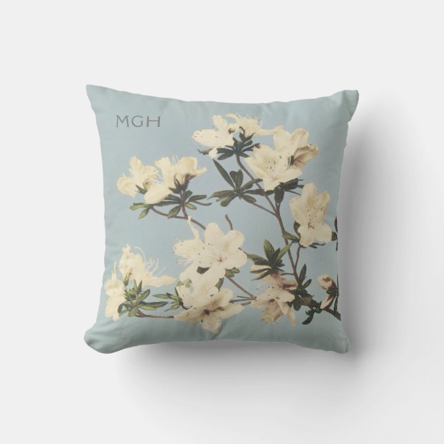 Modern White Cream Azalea Flowers Monogram Kudde (Framsida)