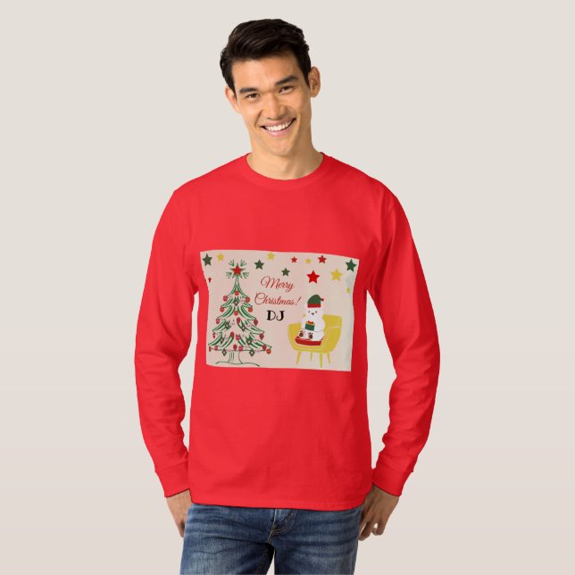 Modern White Cute Bear Monogram God jul T Shirt (Hel framsida)