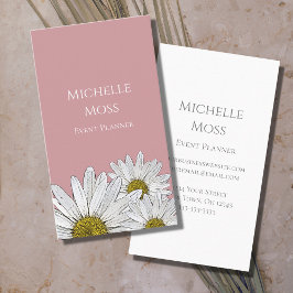 Modern White Daisys Blommigt Dusty Rosa Visitkort