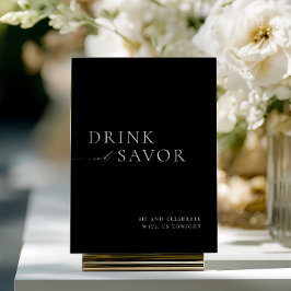 Modern White Drink & Savor Wedding Bar Sign Inbjudningar