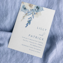 Modern White & Dusty Blue Bröllop Inbjudningar
