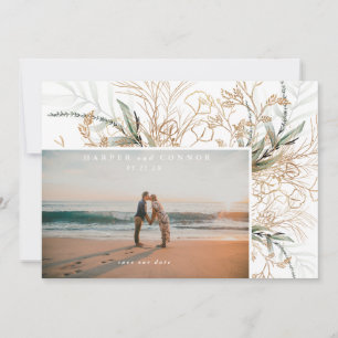 Modern White Elegant Boho Sage Eucalyptus Photo Spara Datumet