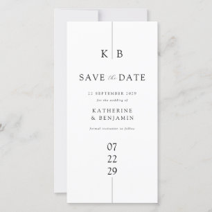 Modern White Elegant Monogram Bröllop Spara Datumet