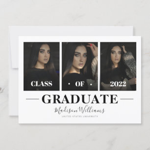Modern White Elegant Photo Collage Studenten Inbjudningar