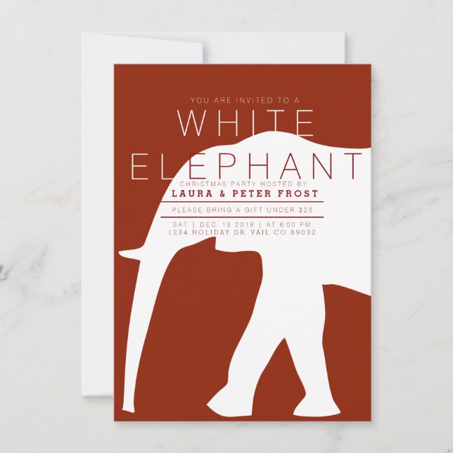 Modern White Elephant Julfest Inbjudan (Framsida)