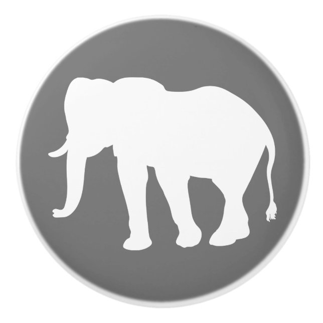 Modern White Elephant Silhouette och Grått Knopp (Framsidan)