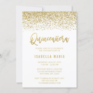 Modern White Faux Guld Glitter Quinceanera Inbjudningar