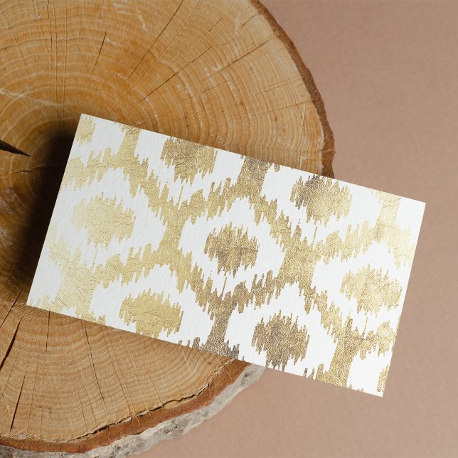 Modern White Faux Guld Hand plockade Ikat Mönster Visitkort (Modern White Faux Gold Hand Drawn Ikat Pattern)