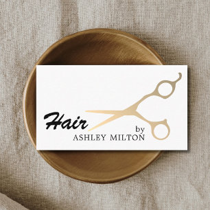 Modern White Faux Guld Scissors Hairstylist Visitkort