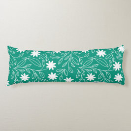 Modern White Flower Löv Grönt Kroppskudde