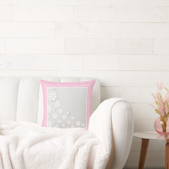 Modern White Flowers on Rosa Kudde (Soffa)