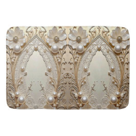Modern White Flowers Pearls Bath Mat Badrumsmatta