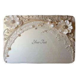 Modern White Flowers Pearls Bath Mat Badrumsmatta