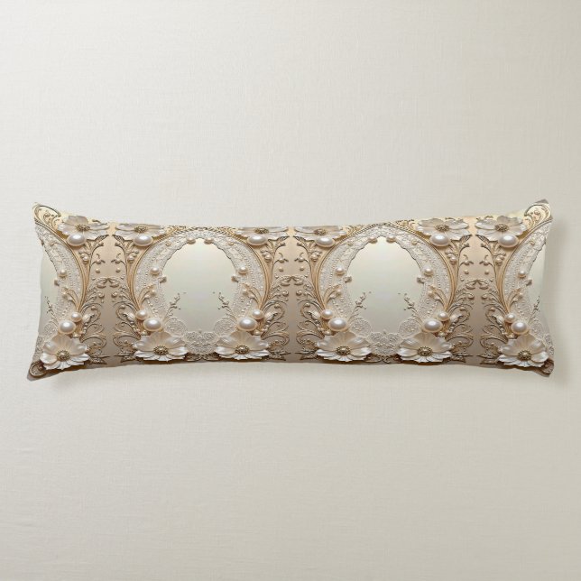 Modern White Flowers Pearls Body Pillow Kroppskudde (Framsidan)