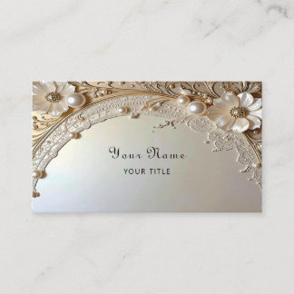 Modern White Flowers Pearls Business Card Visitkort