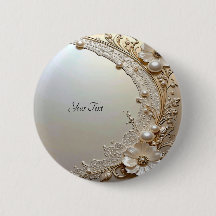 Modern White Flowers Pearls Button