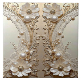 Modern White Flowers Pearls Ceramic Tile Kakelplatta