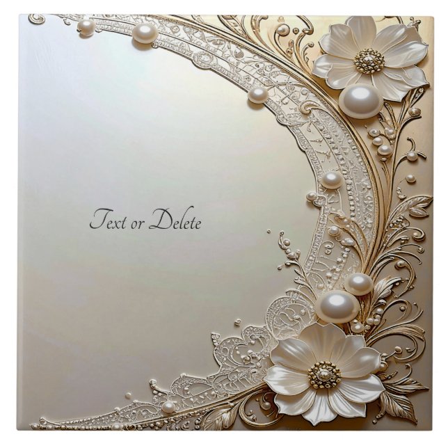 Modern White Flowers Pearls Ceramic Tile Kakelplatta (Framsidan)