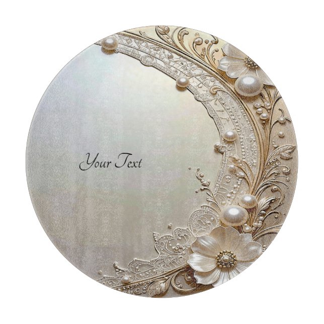 Modern White Flowers Pearls Cutting Board (Framsidan)