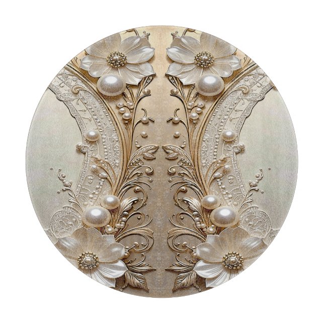 Modern White Flowers Pearls Cutting Board (Framsidan)