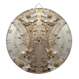 Modern White Flowers Pearls Dartboard Darttavla