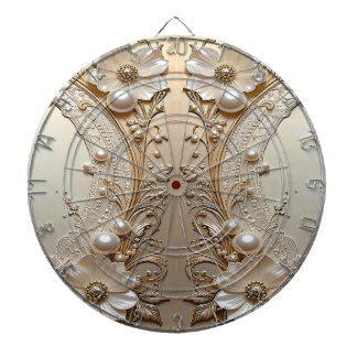 Modern White Flowers Pearls Dartboard Darttavla