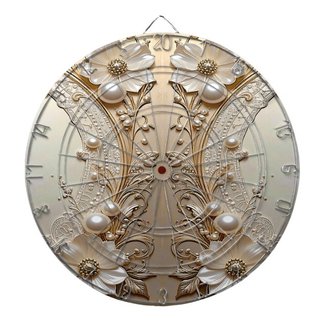 Modern White Flowers Pearls Dartboard Darttavla (Framsidan)