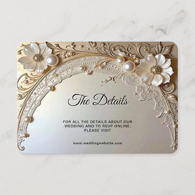 Modern White Flowers Pearls Detail Tilläggskort (Framsida)