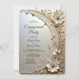 Modern White Flowers Pearls Engagement Invitation Inbjudningar