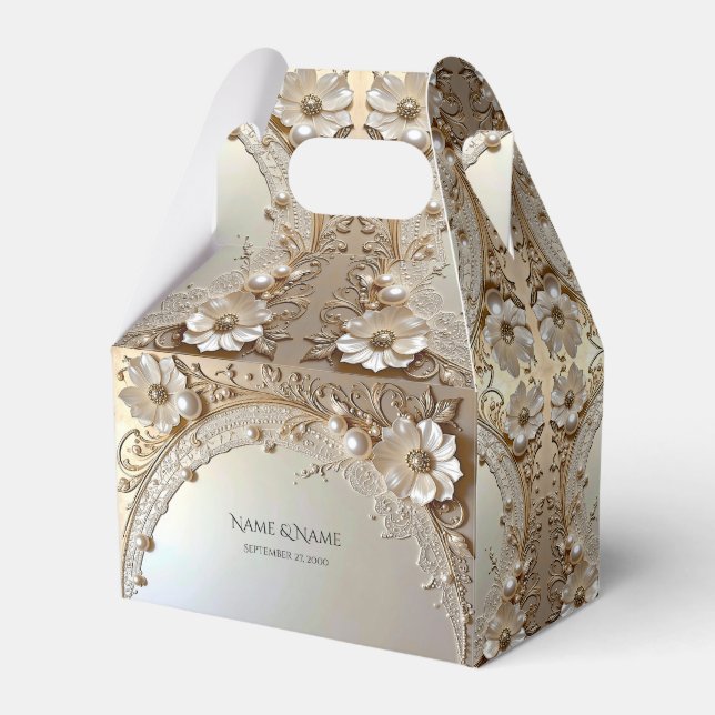 Modern White Flowers Pearls Favor Box Presentaskar (Framsidan Sidan)
