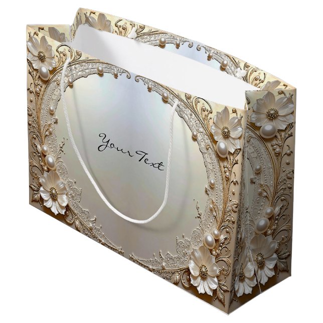 Modern White Flowers Pearls Gift Bag (Baksidan Vinklad)