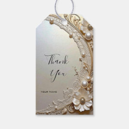 Modern White Flowers Pearls Gift Tag Presentetikett