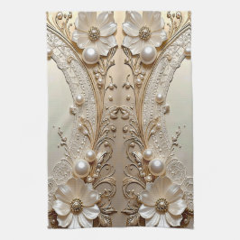 Modern White Flowers Pearls Kitchen Towel Kökshandduk